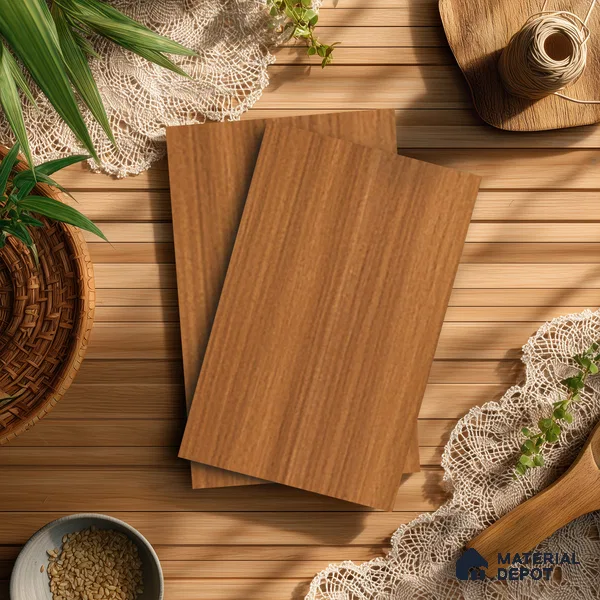 Wooden Look LM 17424 Natural Teak 10 ft x 4 ft Suede Finish Decorative Laminate - 1 mm | Suitable for TV Unit, Wardrobe, Kitchen Cabinets