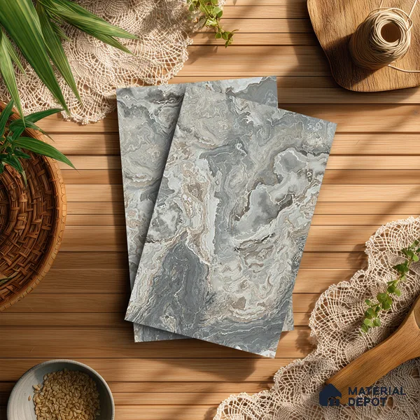 Grey Marble Look LM 21363 8 ft x 4 ft PU Finish Decorative Laminate - 1 mm | Suitable for TV Unit, Wardrobe, Kitchen Cabinets
