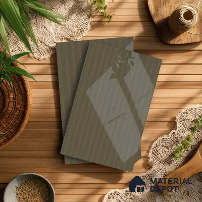 Olive Brown Fluted Solid Color LM 21370 8 ft x 4 ft High Gloss Finish Decorative Laminate - 1 mm | Suitable for TV Unit,Wardrobe, Kitchen Cabinets