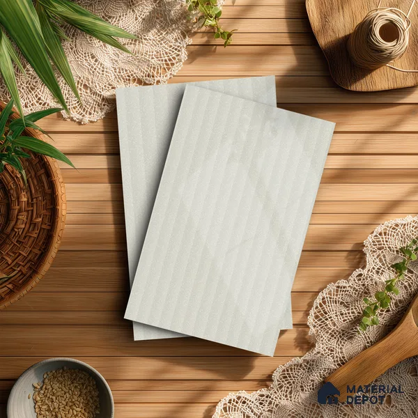 Pale Cream Fluted Solid Color LM 21371 8 ft x 4 ft High Gloss Finish Decorative Laminate - 1 mm | Suitable for TV Unit,Wardrobe, Kitchen Cabinets