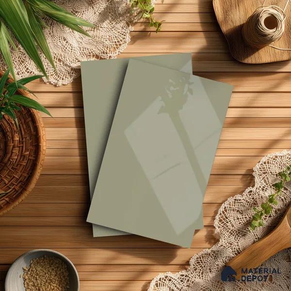 Pale Grey Green Solid Colors Look LM 21385 8 ft x 4 ft High Gloss Finish Decorative Laminate - 1 mm | Suitable for Living Room, Kitchen, Office