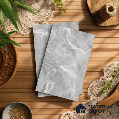 Grey Marble Look LM 21396 8 ft x 4 ft High Gloss Finish Decorative Laminate - 1 mm | Suitable for TV Unit, Wardrobe, Kitchen Cabinets