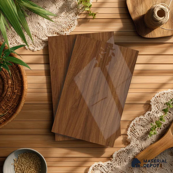 Wooden Look LM 21400 Cherry Wood 8 ft x 4 ft High Gloss Finish Decorative Laminate - 1 mm | Suitable for TV Unit, Wardrobe, Kitchen Cabinets