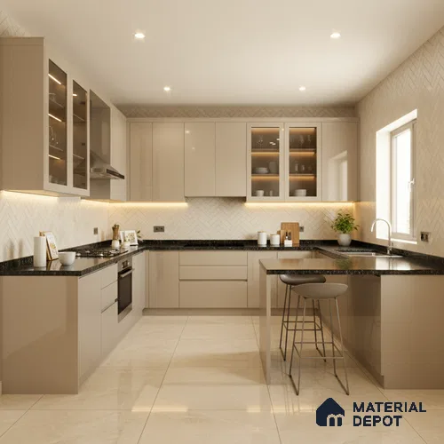 Ferrero 1B 0841 Sandstone Beige 8 ft x 4 ft Solid Series High Gloss Finish Acrylic Laminate - 1.5 mm (LM 01137) | Matching Edgeband Code - 841 | Suitable for Kitchen Cabinets, Study Areas, Wardrobe