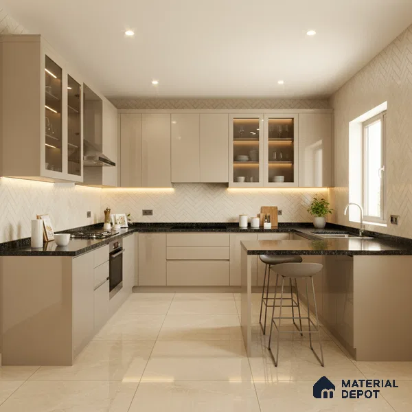 Ferrero 1B 0841 Sandstone Beige 8 ft x 4 ft Solid Series High Gloss Finish Acrylic Laminate - 1.5 mm (LM 01137) | Matching Edgeband Code - 841 | Suitable for Kitchen Cabinets, Study Areas, Wardrobe