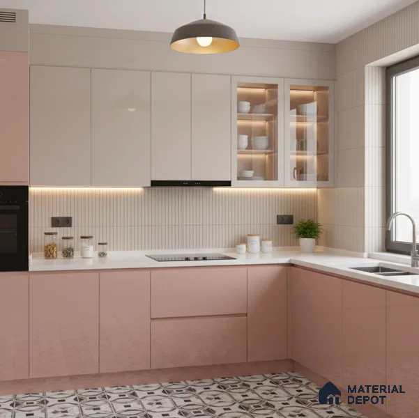 Ferrero 1B 0844 Dusky Blush 8 ft x 4 ft Solid Series High Gloss Finish Acrylic Laminate - 1.5 mm (LM 01140) | Matching Edgeband Code - 844 | Suitable for Kitchen Cabinets, Study Areas, Wardrobe