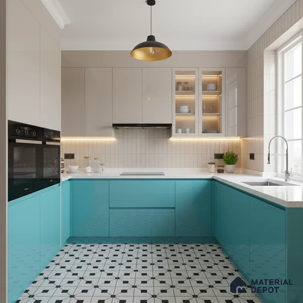 Ferrero 1B 0848 Bright Blue 8 ft x 4 ft Solid Series High Gloss Finish Acrylic Laminate - 1.5 mm (LM 01144) | Matching Edgeband Code - 848 | Suitable for Kitchen Cabinets, Study Areas, Wardrobe