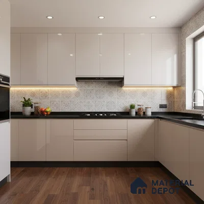 Ferrero 1B 0849 Earthy Sand 8 ft x 4 ft Solid Series High Gloss Finish Acrylic Laminate - 1.5 mm (LM 01145) | Matching Edgeband Code - 849 | Suitable for Kitchen Cabinets, Study Areas, Wardrobe