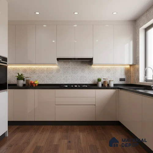 Ferrero 1B 0849 Earthy Sand 8 ft x 4 ft Solid Series High Gloss Finish Acrylic Laminate - 1.5 mm (LM 01145) | Matching Edgeband Code - 849 | Suitable for Kitchen Cabinets, Study Areas, Wardrobe