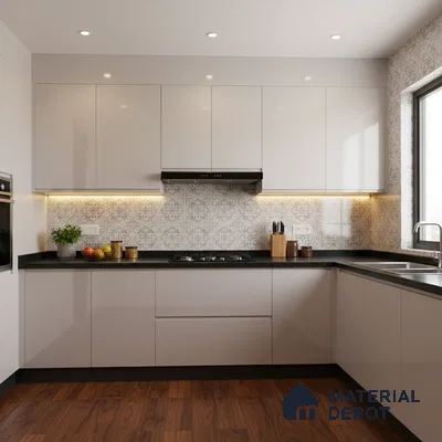 Ferrero 1B 0850 Pebble Beige 8 ft x 4 ft Solid Series High Gloss Finish Acrylic Laminate - 1.5 mm (LM 01146) | Matching Edgeband Code - 850 | Suitable for Kitchen Cabinets, Study Areas, Wardrobe