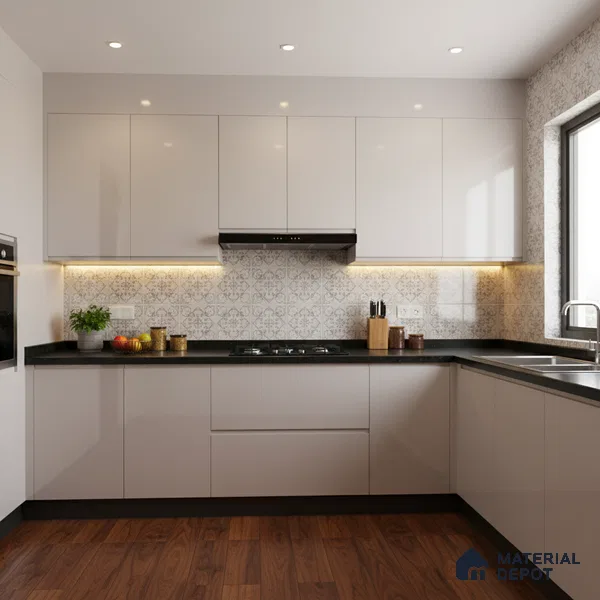 Ferrero 1B 0850 Pebble Beige 8 ft x 4 ft Solid Series High Gloss Finish Acrylic Laminate - 1.5 mm (LM 01146) | Matching Edgeband Code - 850 | Suitable for Kitchen Cabinets, Study Areas, Wardrobe