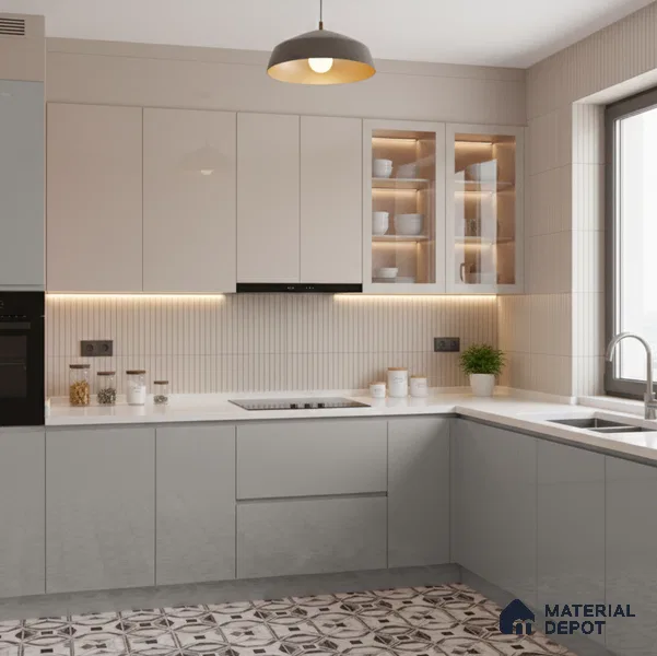 Ferrero 1B 0898 Misty Gray 8 ft x 4 ft Solid Series High Gloss Finish Acrylic Laminate - 1.5 mm (LM 01148) | Matching Edgeband Code - 898 | Suitable for Kitchen Cabinets, Study Areas, Wardrobe