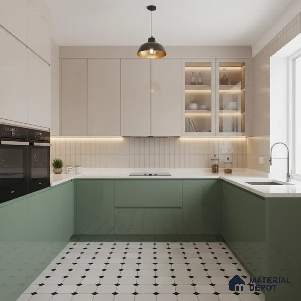 Ferrero 1B 0896 Meadow Green 8 ft x 4 ft Solid Series High Gloss Finish Acrylic Laminate - 1.5 mm (LM 01154) | Matching Edgeband Code - 896 | Suitable for Kitchen Cabinets, Study Areas, Wardrobe