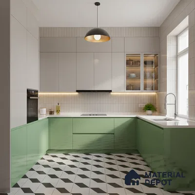 Ferrero 1B 0833 Sage Green 8 ft x 4 ft Solid Series High Gloss Finish Acrylic Laminate - 1.5 mm (LM 01155) | Matching Edgeband Code - 833 | Suitable for Kitchen Cabinets, Study Areas, Wardrobe
