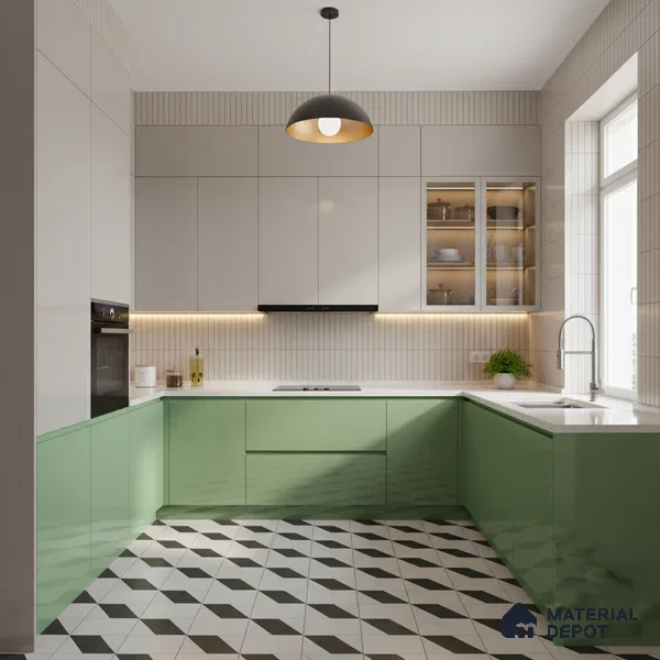 Ferrero 1B 0833 Sage Green 8 ft x 4 ft Solid Series High Gloss Finish Acrylic Laminate - 1.5 mm (LM 01155) | Matching Edgeband Code - 833 | Suitable for Kitchen Cabinets, Study Areas, Wardrobe