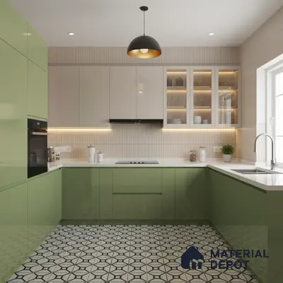 Ferrero 1B 0864 Pista Green 8 ft x 4 ft Solid Series High Gloss Finish Acrylic Laminate - 1.5 mm (LM 01156) | Matching Edgeband Code - 864 | Suitable for Kitchen Cabinets, Study Areas, Wardrobe