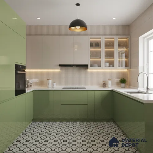 Ferrero 1B 0864 Pista Green 8 ft x 4 ft Solid Series High Gloss Finish Acrylic Laminate - 1.5 mm (LM 01156) | Matching Edgeband Code - 864 | Suitable for Kitchen Cabinets, Study Areas, Wardrobe