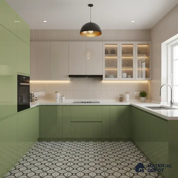 Ferrero 1B 0864 Pista Green 8 ft x 4 ft Solid Series High Gloss Finish Acrylic Laminate - 1.5 mm (LM 01156) | Matching Edgeband Code - 864 | Suitable for Kitchen Cabinets, Study Areas, Wardrobe
