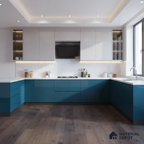 Ferrero 1B 0888 Midnight Aqua 8 ft x 4 ft Solid Series High Gloss Finish Acrylic Laminate - 1.5 mm (LM 01163) | Matching Edgeband Code - 888 | Suitable for Kitchen Cabinets, Study Areas, Wardrobe