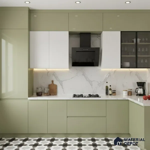 Ferrero 1C 01523 Olive Whisper 8 ft x 4 ft High Gloss Finish 6H Anti Scratch Acrylic Laminate - 1.5 mm | Suitable for Living Room, Kitchen, Office