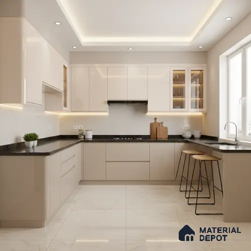 Ferrero 1C 01581 Creamy Beige 8 ft x 4 ft High Gloss Finish 6H Anti Scratch Acrylic Laminate - 1.5 mm | Suitable for Living Room, Kitchen, Office