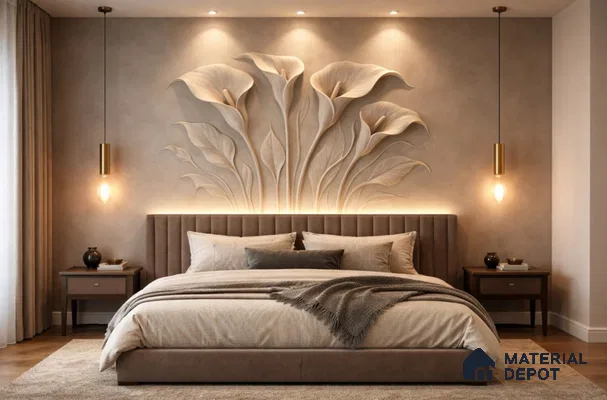 Lotus Relief 6 ft x 5 ft CNC Made HDHMR Panel - 50 mm