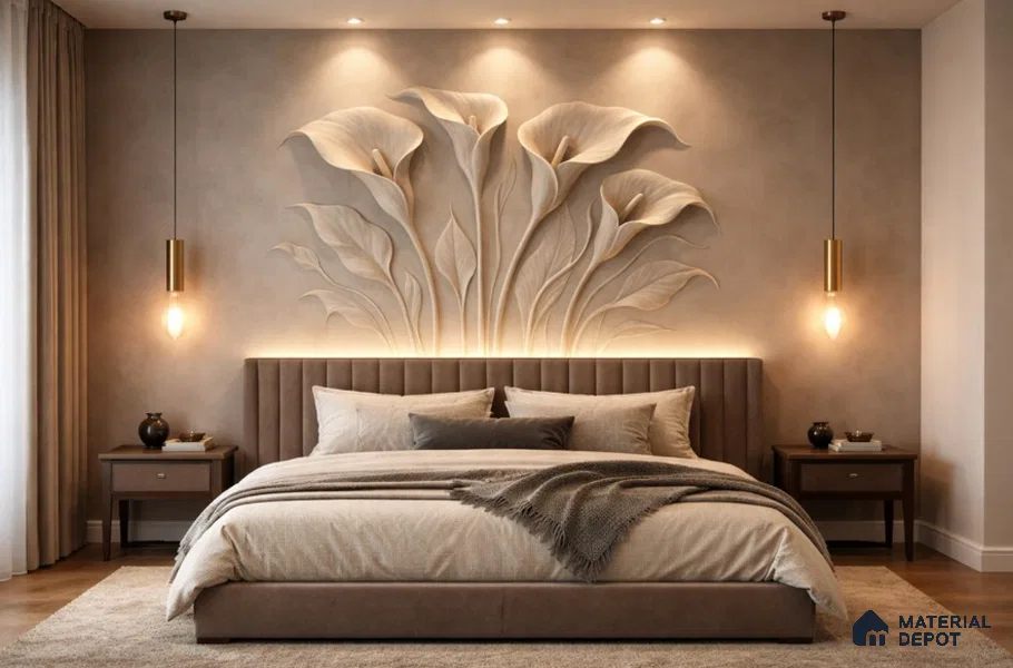 Lotus Relief 6 ft x 5 ft CNC Made HDHMR Panel - 50 mm