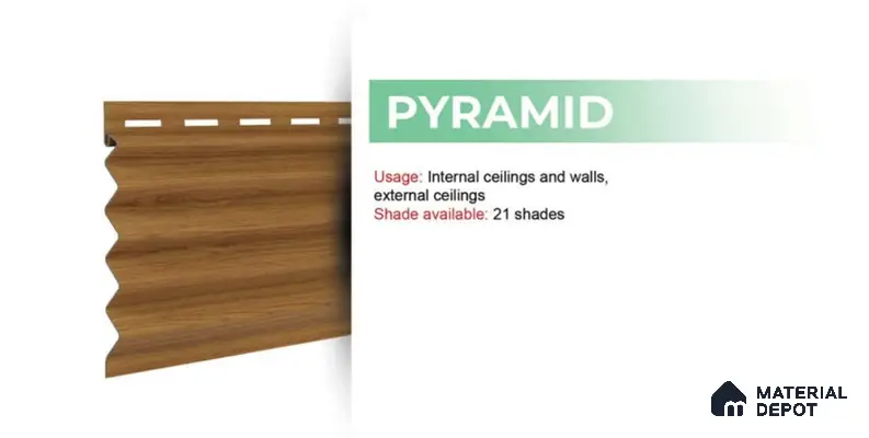 Gold 10 ft x 0.45 ft (3060x140 mm) Pyramid Design Interior & Exterior Wall & Ceiling Panel - 14 mm | Suitable for Balcony, Facade & Open Area | Width is Subjected to 5% Variation