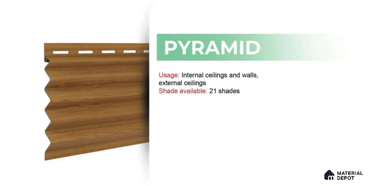 Gold 10 ft x 0.45 ft (3060x140 mm) Pyramid Design Interior & Exterior Wall & Ceiling Panel - 14 mm | Suitable for Balcony, Facade & Open Area | Width is Subjected to 5% Variation