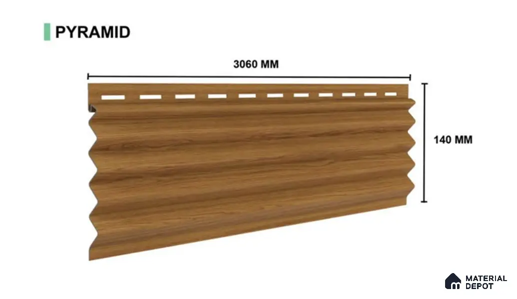 Gold 10 ft x 0.45 ft (3060x140 mm) Pyramid Design Interior & Exterior Wall & Ceiling Panel - 14 mm | Suitable for Balcony, Facade & Open Area | Width is Subjected to 5% Variation