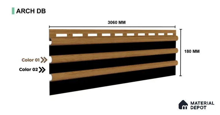 Copper 10 ft x 0.6 ft (3060x180 mm) Dual Tone Arch Design Interior & Exterior Wall & Ceiling Panel - 17 mm | Suitable for Balcony, Facade & Open Area | Width is Subjected to 5% Variation