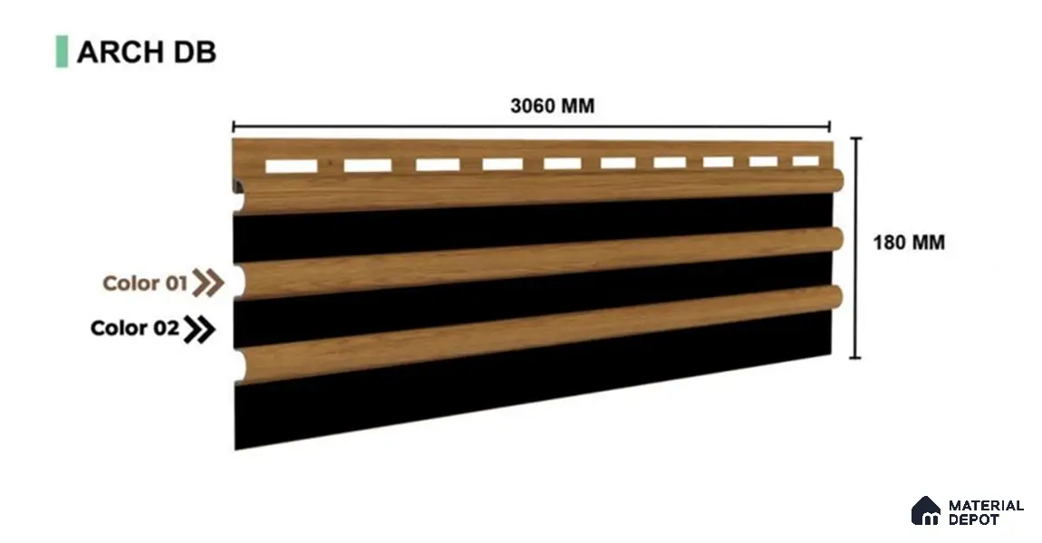 Copper 10 ft x 0.6 ft (3060x180 mm) Dual Tone Arch Design Interior & Exterior Wall & Ceiling Panel - 17 mm | Suitable for Balcony, Facade & Open Area | Width is Subjected to 5% Variation