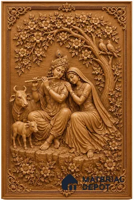 Radha Krishna Under the Divine Tree 6 ft x 4 ft CNC Made HDHMR Panel - 50 mm (6 ft height x 4 ft width)