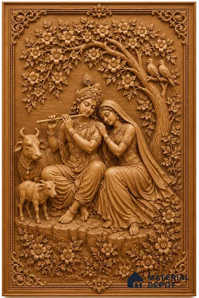 Radha Krishna Under the Divine Tree 6 ft x 4 ft CNC Made HDHMR Panel - 50 mm (6 ft height x 4 ft width)