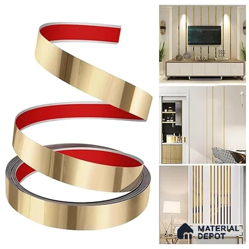 Self Adhesive Peel & Stick Strip Gold Glossy Finish Edgeline PM 00291 F | 5 mtr x 10 x 0.3 mm | Adhesive Type Installation | Suitable for Floor & Walls