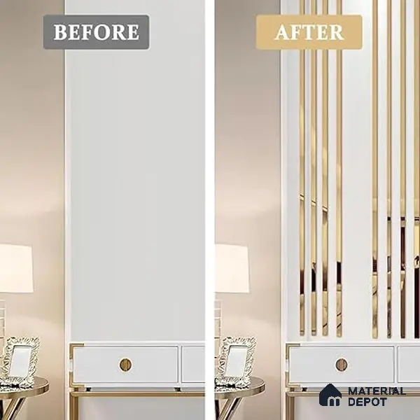 Self Adhesive Peel & Stick Strip Gold Glossy Finish Edgeline PM 00291 G | 5 mtr x 20 x 0.3 mm | Adhesive Type Installation | Suitable for Floor & Walls
