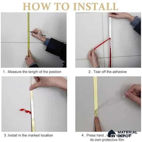 Self Adhesive Peel & Stick Strip Rose Gold Glossy Finish Edgeline PM 00291 K | 5 mtr x 10 x 0.3 mm | Adhesive Type Installation | Suitable for Floor & Walls