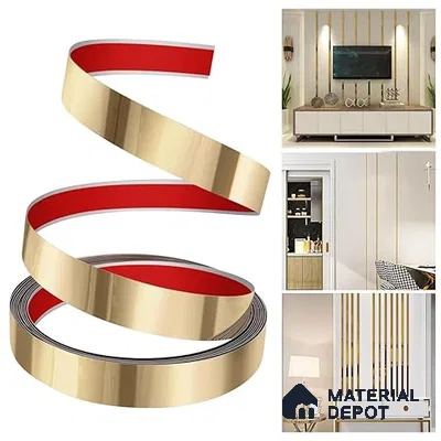 Self Adhesive Peel & Stick Strip Brush Gold Matte Finish Edgeline PM 00291 P | 5 mtr x 10 x 0.3 mm | Adhesive Type Installation | Suitable for Floor & Walls