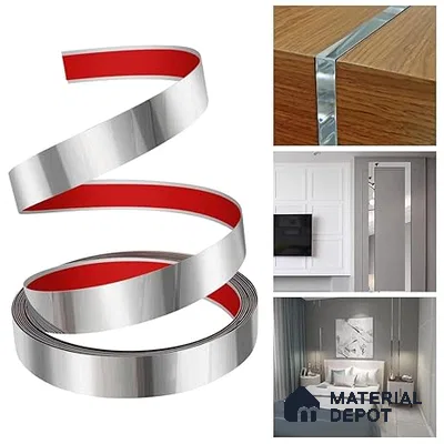 Self Adhesive Peel & Stick Strip Chrome Plated Glossy Finish Edgeline PM 00291 V | 5 mtr x 20 x 0.3 mm | Adhesive Type Installation | Suitable for Floor & Walls