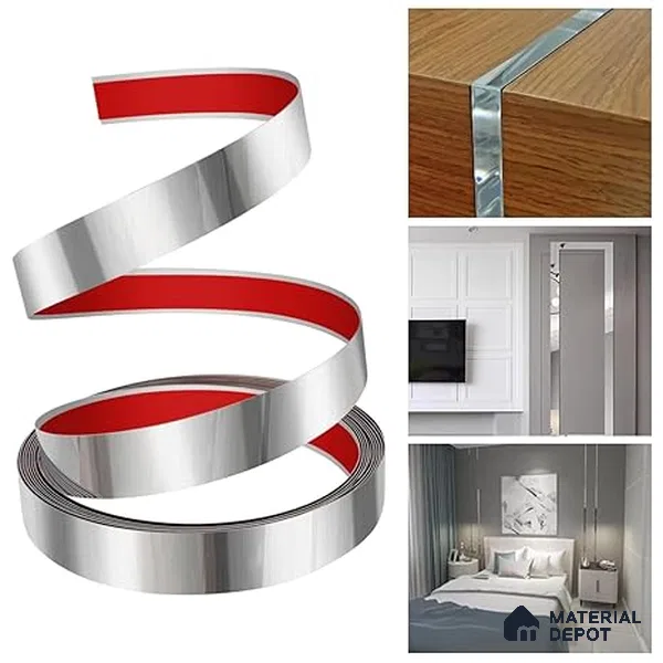 Self Adhesive Peel & Stick Strip Chrome Plated Glossy Finish Edgeline PM 00291 Y | 5 mtr x 50 x 0.3 mm | Adhesive Type Installation | Suitable for Floor & Walls