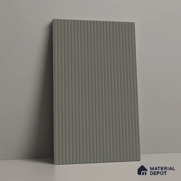 Fluted Solid Color Look LM 01349 Mud Ash 8 ft x 4 ft Texture Finish Decorative Laminate - 1 mm  | Suitable for TV Unit, Wardrobe, Kitchen Cabinets