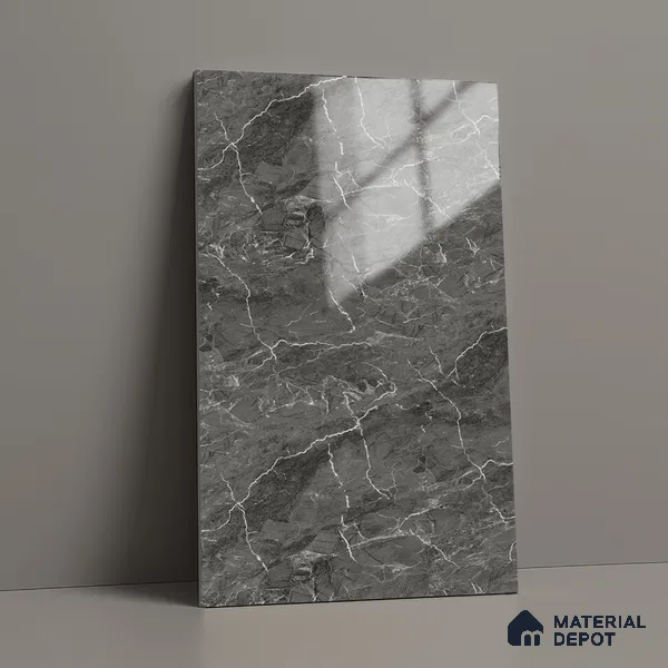 Marble Look LM 19203 William Grey Marble 8 ft x 4 ft Glossy Finish Decorative Laminate - 1 mm | Suitable for TV Unit, Wardrobe, Kitchen Cabinets