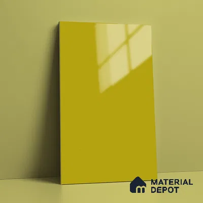 Solid Colors Look LM 19250 Mustard Yellow 8 ft x 4 ft Glossy Finish Decorative Laminate - 1 mm | Suitable for Living Room, Kitchen, Office