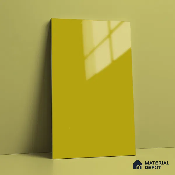 Solid Colors Look LM 19250 Mustard Yellow 8 ft x 4 ft Glossy Finish Decorative Laminate - 1 mm | Suitable for Living Room, Kitchen, Office