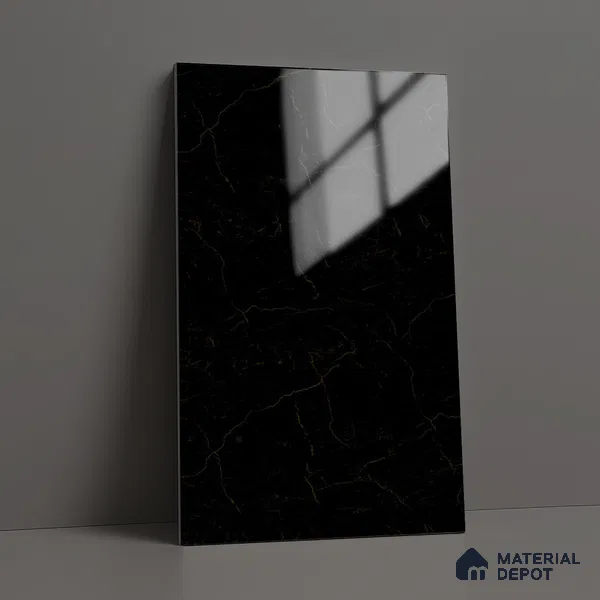 Marble Look LM 19286 Black Pearl Marble 8 ft x 4 ft Glossy Finish Decorative Laminate - 1 mm | Suitable for TV Unit, Wardrobe, Kitchen Cabinets