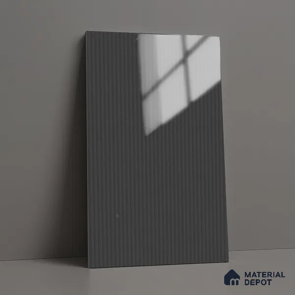 Charcoal Grey Fluted Solid Color LM 19473 B Silver Glossy Finish 8 ft x 4 ft Glossy Finish Decorative Laminate - 1 mm | Suitable for TV Unit,Wardrobe, Kitchen Cabinets