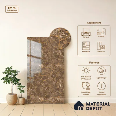 LM 21110 Mystro Goldine Marble High Gloss Finish 8 ft x 4 ft Decorative Laminate - 1 mm | Suitable for TV Unit, Wardrobe, Kitchen Cabinets