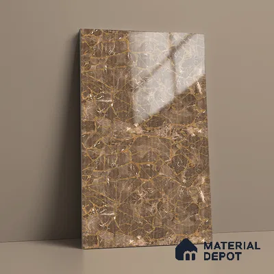 Marble Fluted Look LM 21110 B Mystro Goldine High Gloss Finish 8 ft x 4 ft Decorative Laminate - 1 mm | Suitable for TV Unit, Wardrobe, Kitchen Cabinets