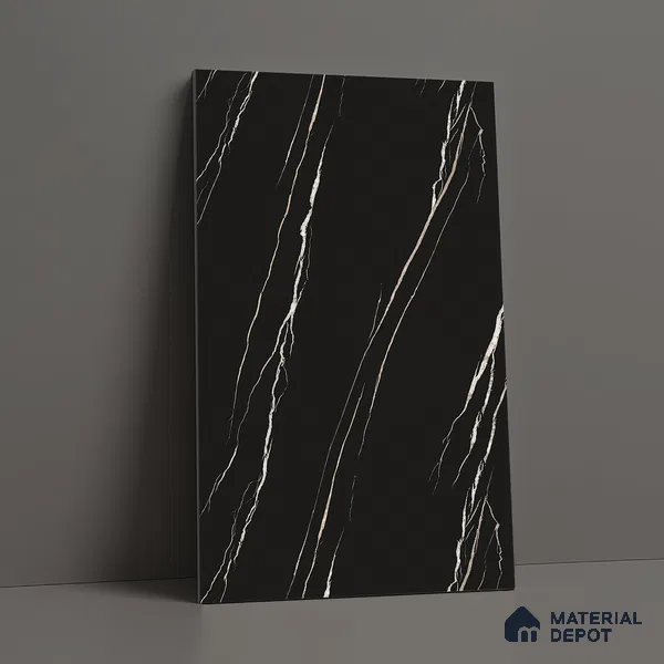 LM 21114 Jet Black Marble Noble Diagon Texture Finish 8 ft x 4 ft Decorative Laminate - 1 mm | Suitable for TV Unit, Wardrobe, Kitchen Cabinets
