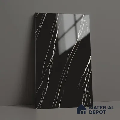 LM 21114 B Jet Black Marble Marble High Gloss Finish 8 ft x 4 ft Decorative Laminate - 1 mm | Suitable for TV Unit, Wardrobe, Kitchen Cabinets
